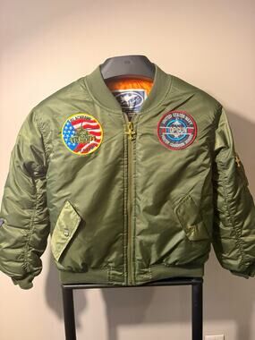 Up and Away Type MA-1 Kids Bomber Jacket Green Nylon Full Zip L